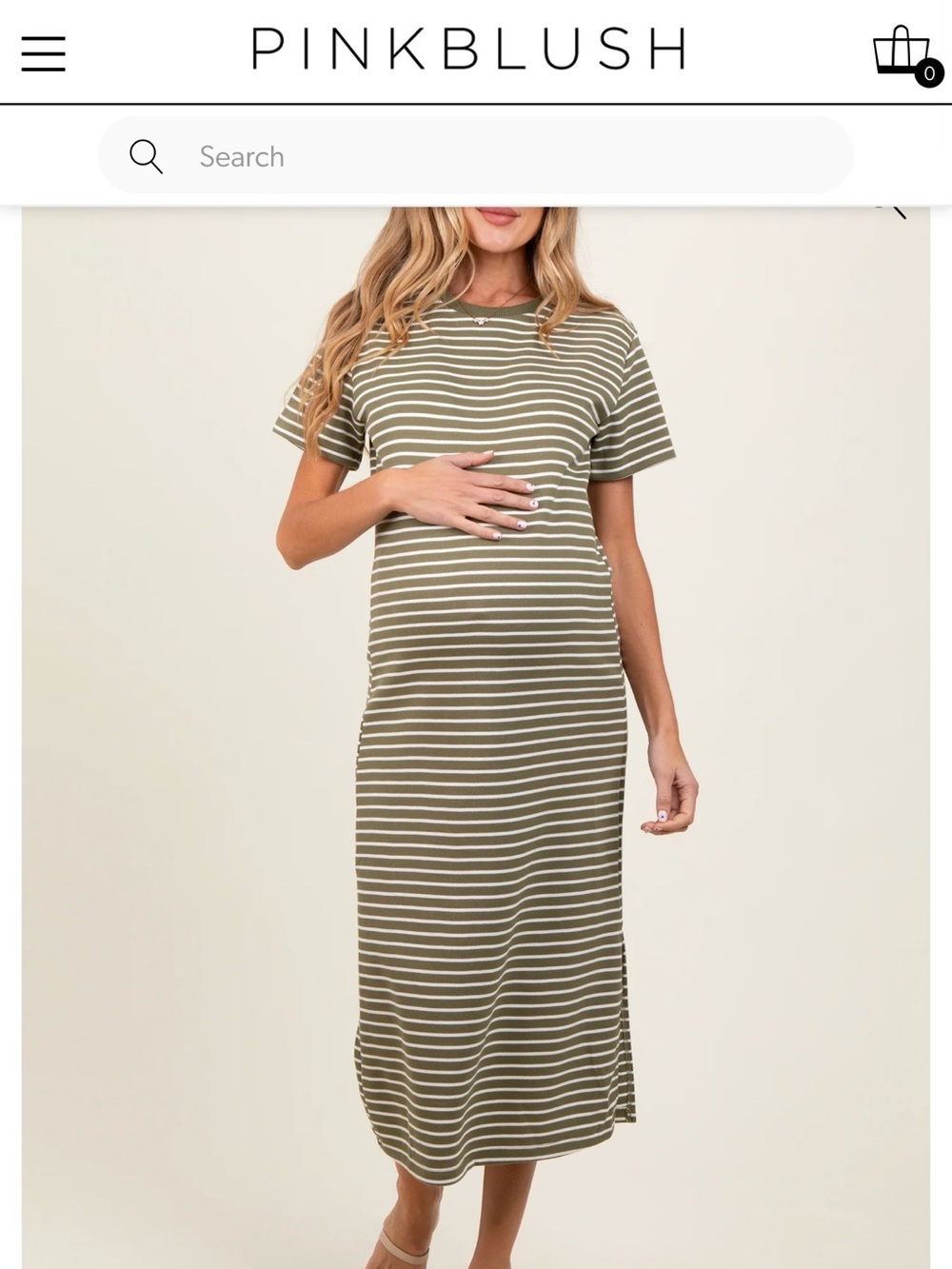 PinkBlush Green & White Striped Maternity Dress | Size L | EUC